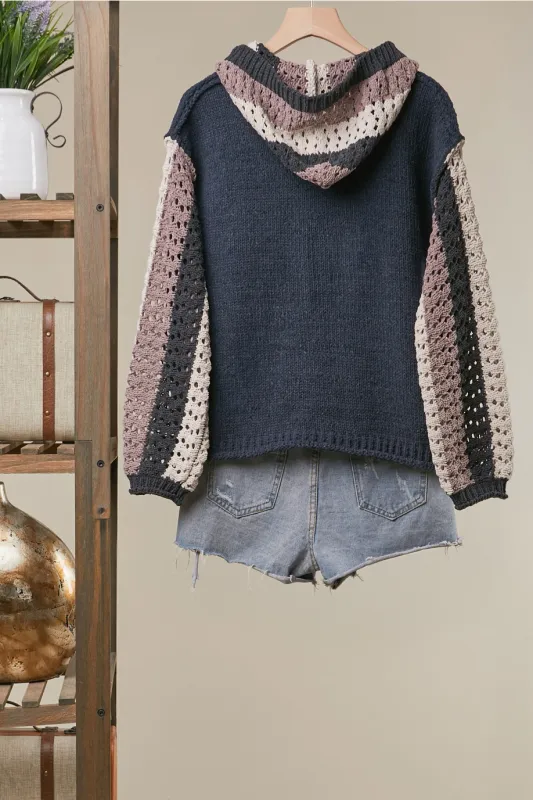 Button-Up Cardigan with Contrast Sleeves Sweater
