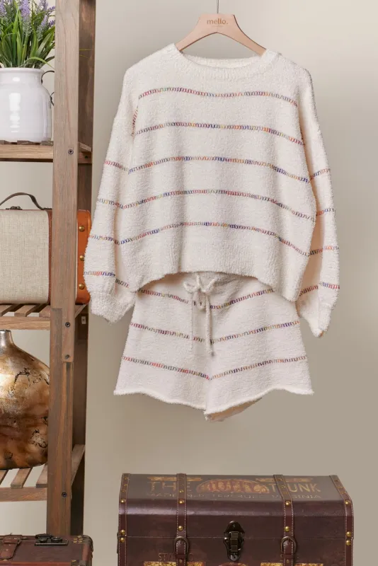 Multi Color Overstitch Stripe Sweater