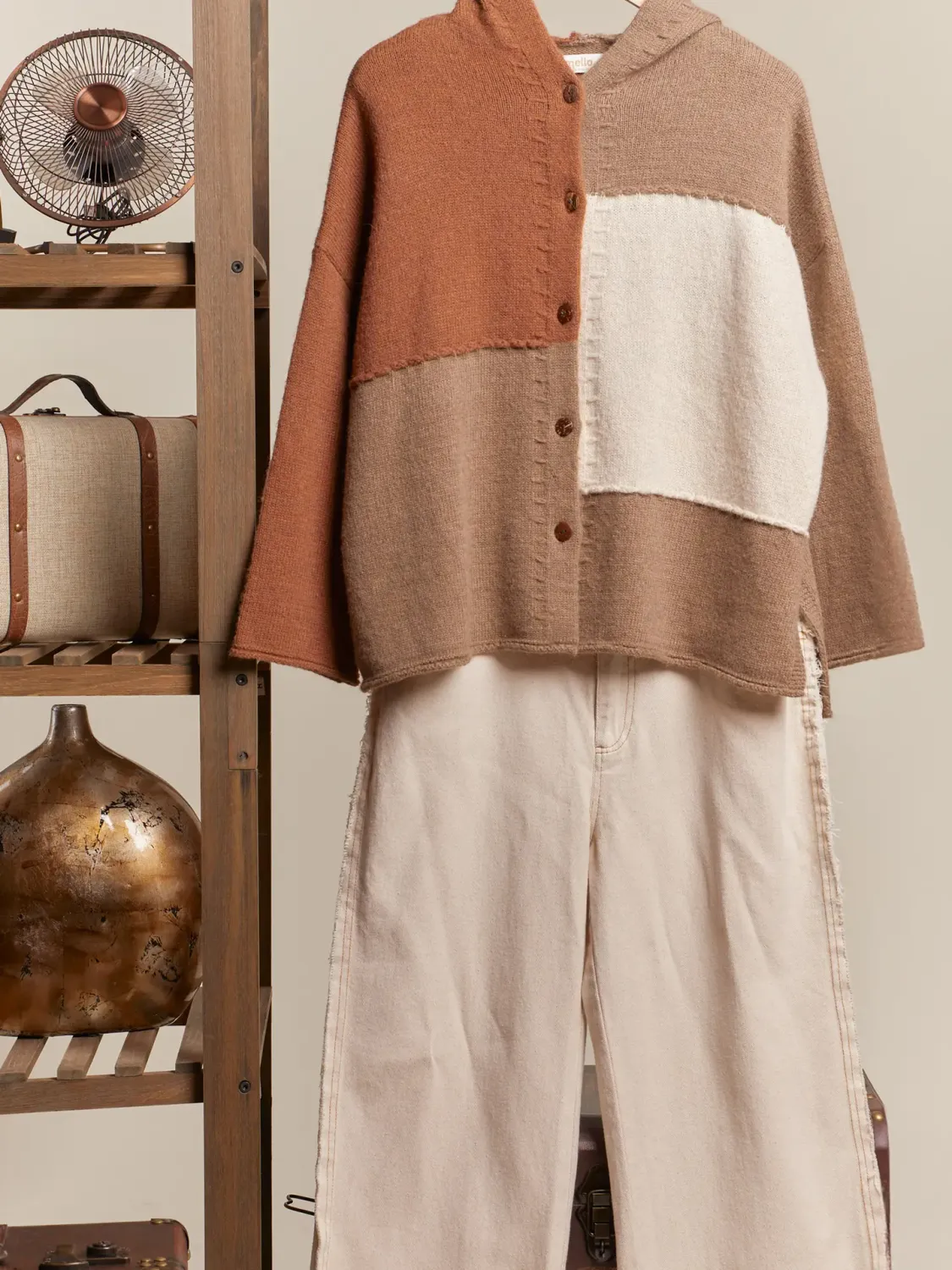 Hooded Checker Color Block Sweater