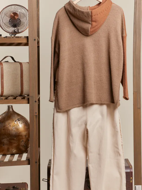 Hooded Checker Color Block Sweater