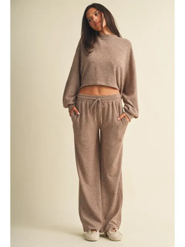 Striped Soft Brushed Hacci Wide Leg Pants