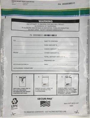 Tamper Evident Cash Deposit Bag With Outside Pouch Opaque 9 X 12 
(ICS item#117464)