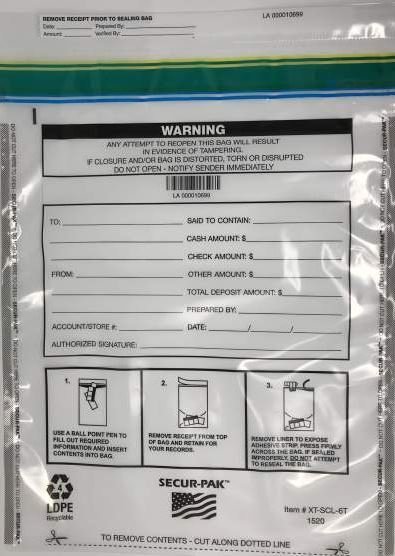 Tamper Evident Cash Deposit Bag Clear 15 x 20 (ICS item#115673)