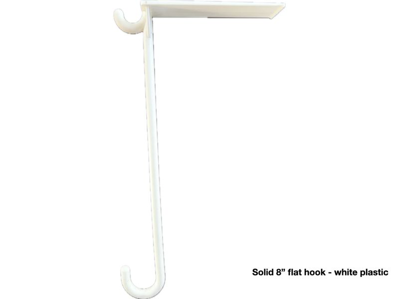 Solid 8" Flat Hook - White plastic
