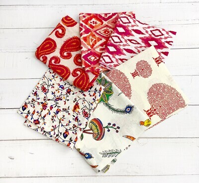 Red White Block Print Fat Quarter Bundle For Patchwork Quilting Fabric Crafts