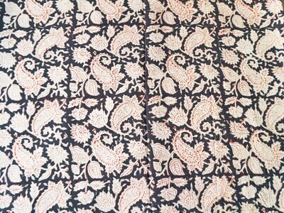 Paisley Hand Block Print Kalamkari Cotton Fabric for Dress Making Sewing Quilting Crafting, 44 inch wide