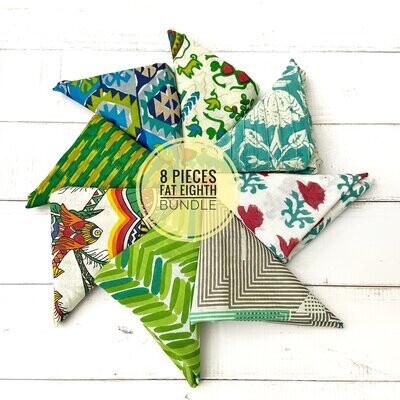 Green Block Print Fat Eighth Bundle For Patchwork Quilting Fabric Crafts