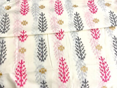 Off White Lightweight Indian Cotton Fabric with Pink, Grey, and Gold Pattern