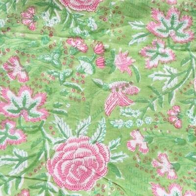 Green Floral Hand Block Print Cotton Fabric, Dress Materials, 44 Inches Wide