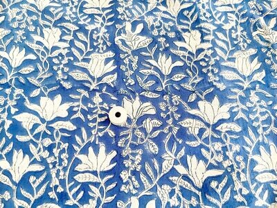 Blue and White Floral Hand Block Print Indian Cotton Fabric for Dressmaking Sewing Quilting Crafting, 44 Inch Wide, Sold by Half Yard