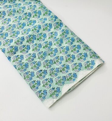Green Floral Hand Block Print  Cotton Fabric for Sewing Dressmaking Crafting Quilting  44 Inch Wide