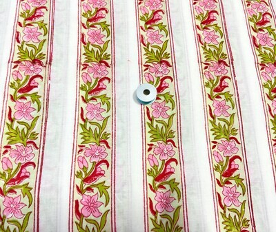 Pink Floral Striped Cotton Fabric