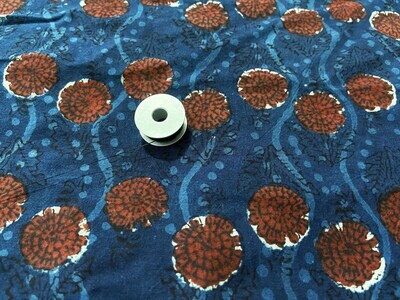 Indigo Hand Block Print Cotton Fabric,  Ajrakh Kalamkari, Red Floral,  44 Inch Wide,