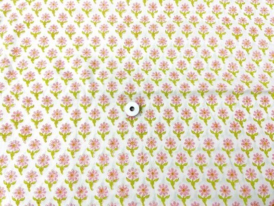 Small Floral Print Indian Cotton Fabrics, Lightweight Cotton for Dressmaking, Quilting Home Linens, Pink Marigold, 44 Inches x Half Yard