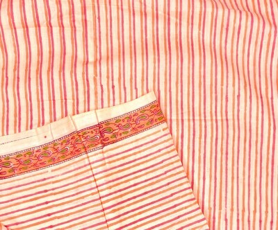 Orange Striped Cotton Fabric, Hand Block Print, Lightweight, Summer Sewing Quilting Crafting,  44 Inch Wide,