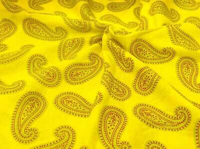 Yellow Paisley Cotton Fabric, Indian Block Print Fabrics, Sewing Crafting Quilting, 44 Inches Wide