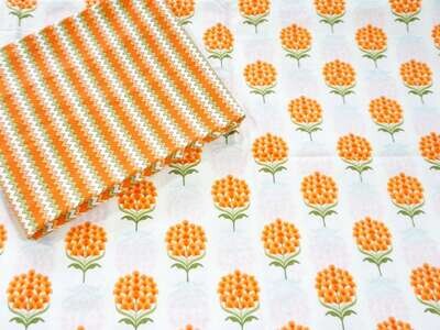 Orange and White Unstitched Dress Materials for Women