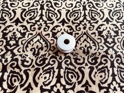 Black and Cream Block Print Linen fabric,  Floral Linen Fabrics for Dress Sewing Crafting, 44 Inches Wide