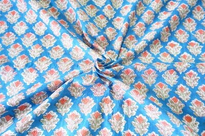 Blue Floral Print Indian Cotton Fabric, Sewing Quilting Crafting Fabric, 44 Inch Wide