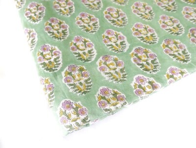 Green Floral Print Cotton Dress Material, 44 Inch Wide