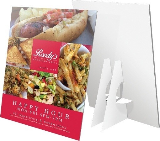 8.5&quot; x 11&quot; - 3mm White PVC Counter Cards with Easel Backs, 2 - 4/0