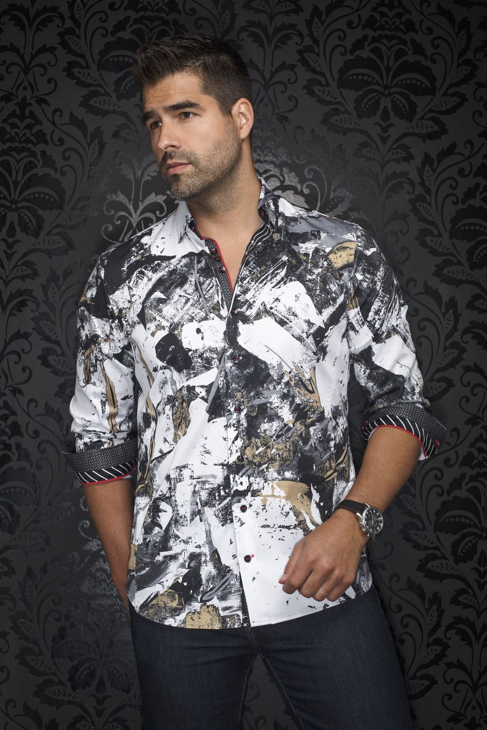 Omar Long Sleeve Sport Shirt, Size: 4-L, Colour: White Gold, Model: Omar