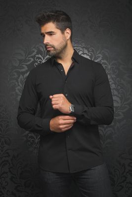 Alexander Solid Black Stretch Dress Shirt