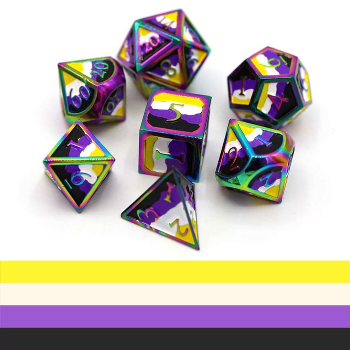 Non Binary Pride Flag - RPG Metal Dice Set