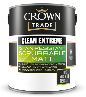 CROWN TRADE CLEAN EXTREME STAIN RESISTANT SCRUBBABLE MATT COLOURS
