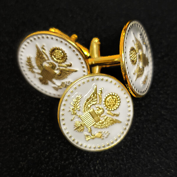 White and Gold Great Seal Cufflinks and Lapel Pin Set