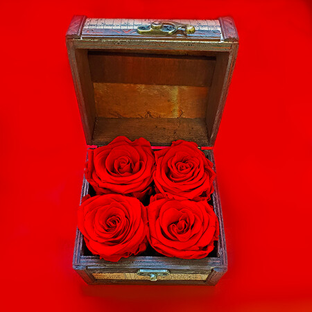 Four Red Rose Head Treasure Chest