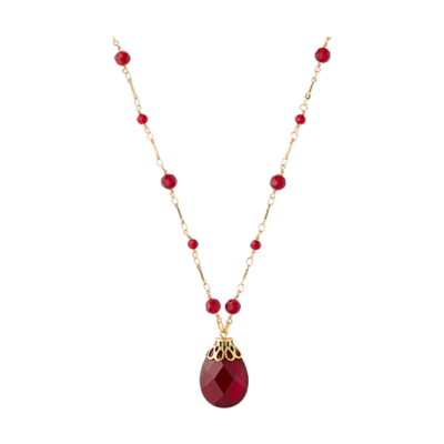 Red Siam Faceted Briolette Pendant Necklace