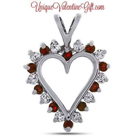 Valentine&#39;s Day - Diamond and Ruby Prong Set Heart Pendant