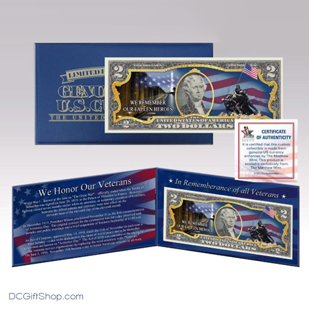 Gifts - Money - Honor Veteran Commemorative Two Dollar Currency