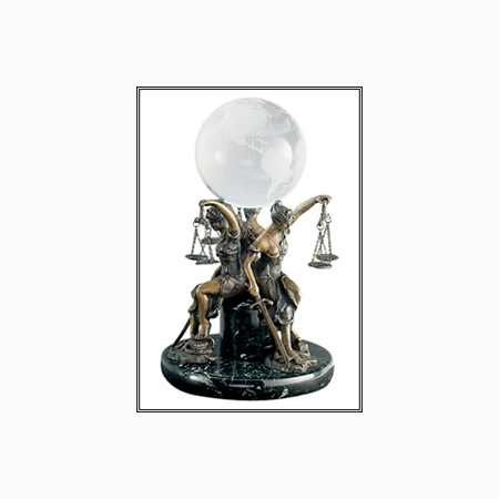 Seated Lady Justice Trio with Globe Statue