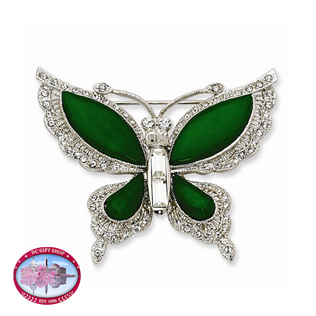 Kennedy Silver-Tone Swarovski Crystal Simulated Jade Butterfly Pin