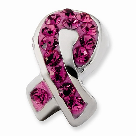 Sterling Silver Pink Crystal Awareness Ribbon Bead