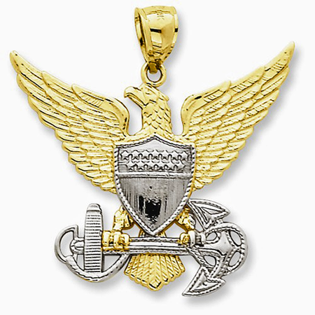 14K Yellow and White Gold US Navy Eagle Pendant