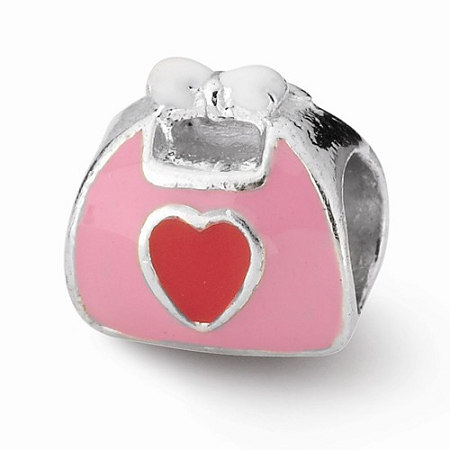 Sterling Silver Reflections Pink/Red Enameled Purse Bead