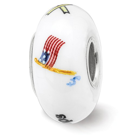 Sterling Silver Reflections Hand Painted Support Our Troops Glass Bead