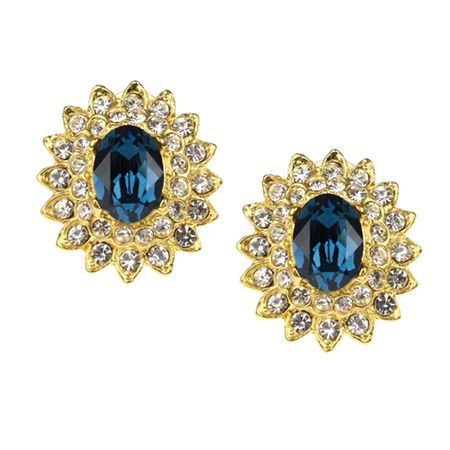 Montana Sapphire &amp; Crystal Oval Clip Earrings