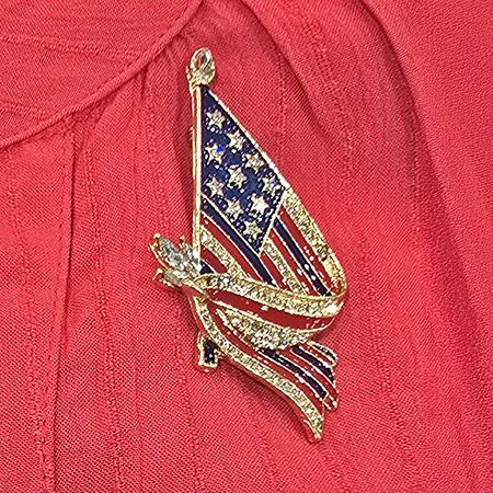 Waving American Flag Rhinestone Brooch