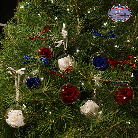 Red White and Blue Real Rose Six Flower Ornament Set