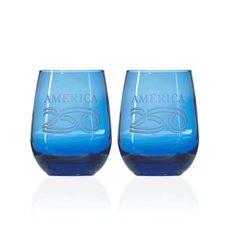 America250 Blue Stemless Wine Tumbler Glass