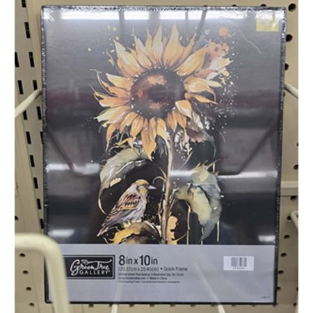 Green Tree Gallery 8x10 Watercolor Sunflower and Bird Quick Frame