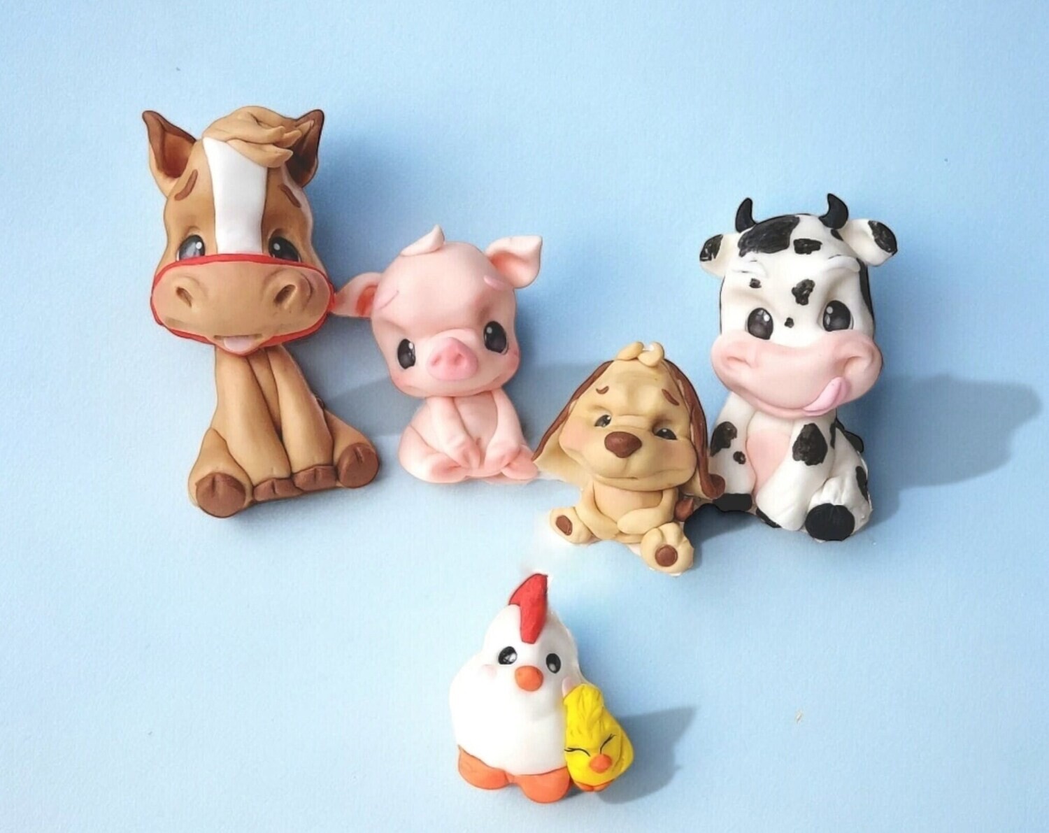 Farm Animal Figures. Set of 5 figurines. Cake decorations