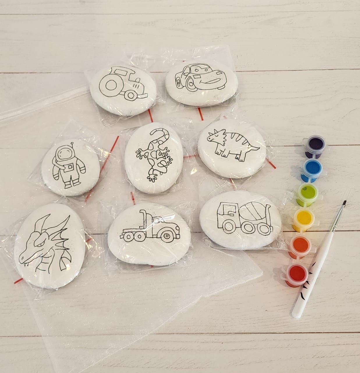 Hand drawn rock art kit - eight stone - hero theme