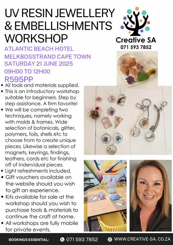 UV Resin Jewellery and Embellishments Workshop @ 09h00 on 21 June 2025 in Melkbosstrand