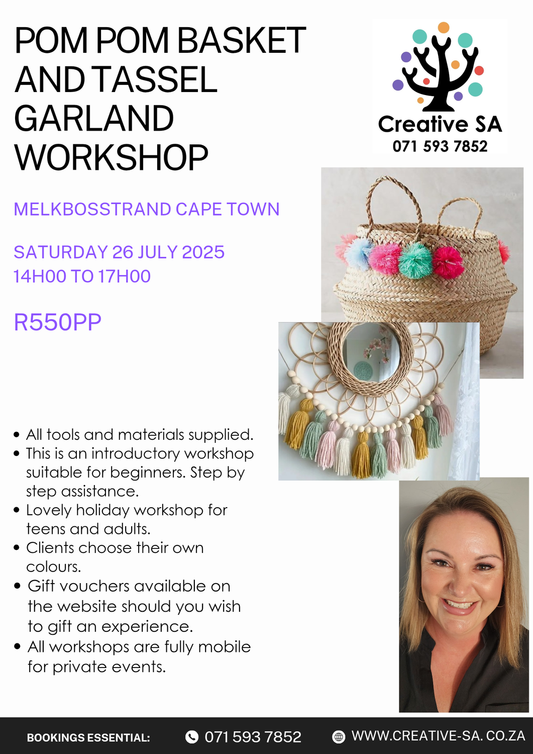 Pom Pom Basket and Tassel Garland Workshop @ 14h00 on 26 July 2025 in Melkbosstrand