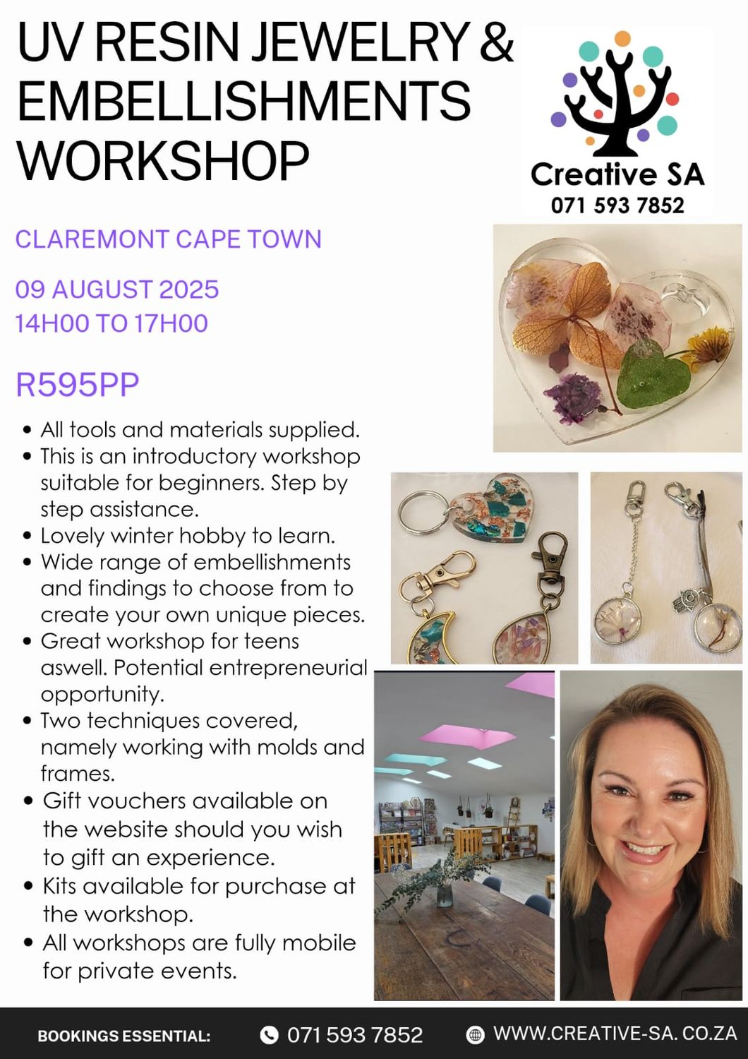 UV Resin Jewelry &amp; Embellishments Workshop @ 14h00 on 09 Aug 2025 in Claremont